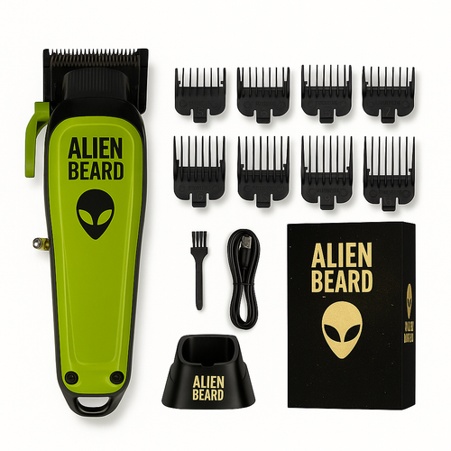 Tondeuse Barbe Pro Alien Beard™ BRD106 – 7500RPM, 5 Vitesses, Lame DLC & Base de Charge | Design Futuriste Haute Précision