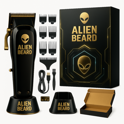 Tondeuse Barbe Pro Alien Beard™ BRD106 – 7500RPM, 5 Vitesses, Lame DLC & Base de Charge | Design Futuriste Haute Précision